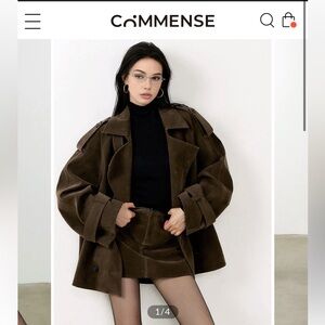 Commense Oversized Lapel Trench Coat Jacket - Brown